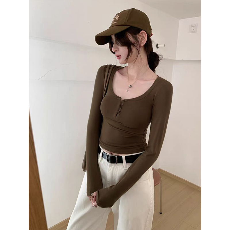 Moses魔西女王纯欲风长袖T恤女装秋季辣妹修身显瘦打底衫短款上衣|undefined