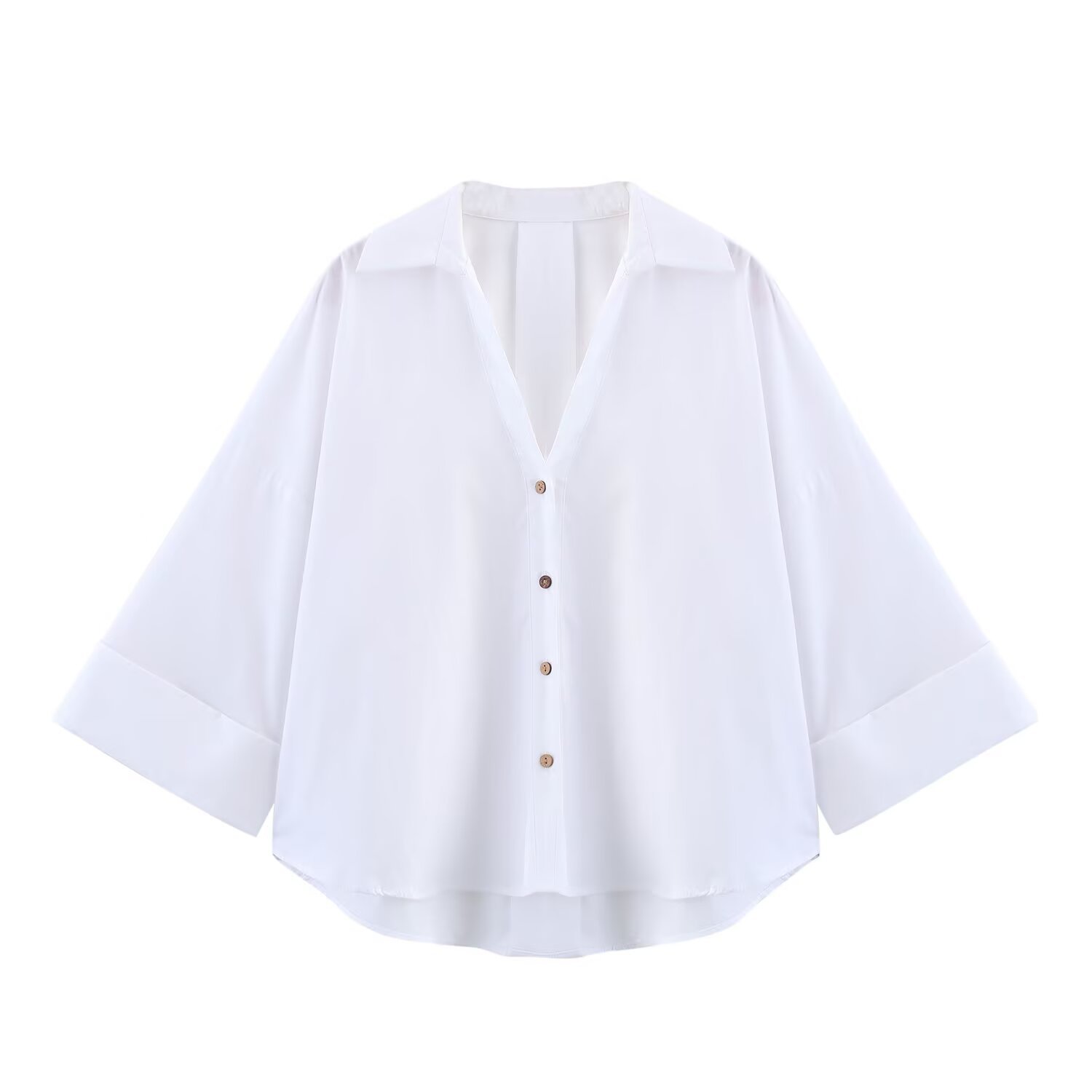 Women's Classic Fashion Wide Sleeve Poplin Shirt European American Style Versatile New Clothing_ecoleips.com