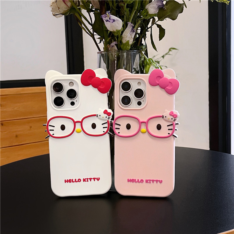 Glasses Kt Cat Iphone16Promax Silicone 13Mini Apple 15 Cartoon Soft Phone Case Suitable for 12Mini