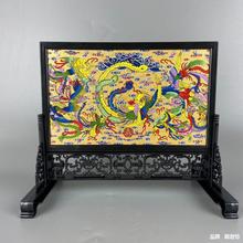 中式饰品装饰小摆件家具漆器国风瓷板画小屏风纪念品桌面屏风摆件