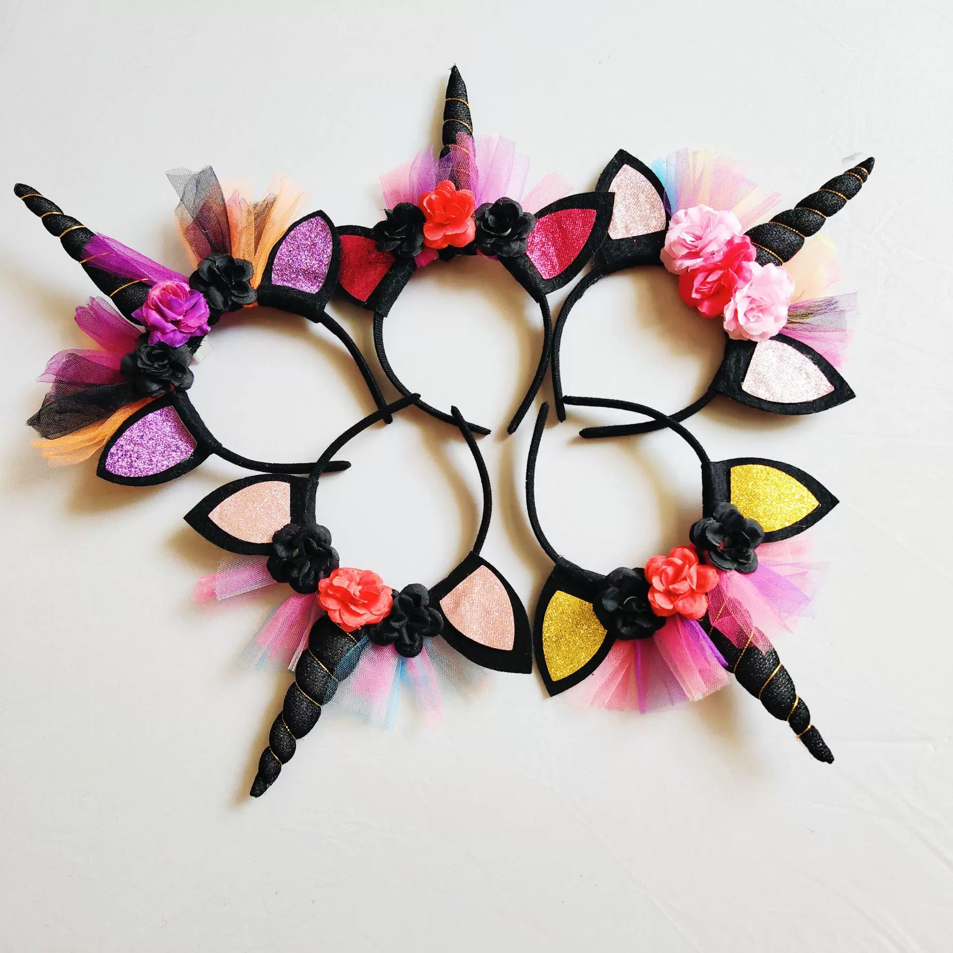 万圣节大网纱独角兽发箍卖萌头箍节日派对独角兽网纱头箍厂家现货