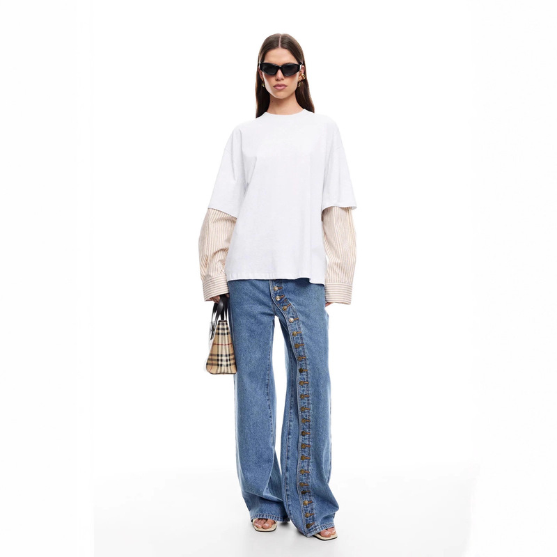 Foreign Trade Street 2025 New European and American Style Multi-Button Women's Jeans Pants Amazon Aliexpress Multi-Button New Style