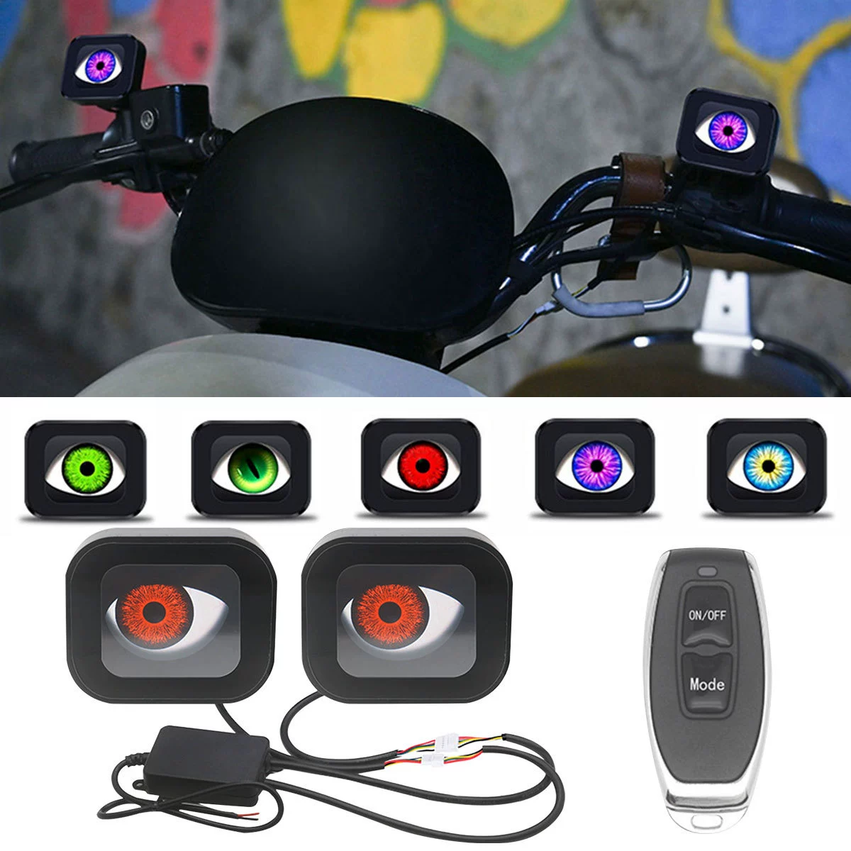 Динамические "глаза демона" для мотоциклов и электромобилей с 6 режимами работы, внешние фонари, мигающие огни для зеркал заднего вида.