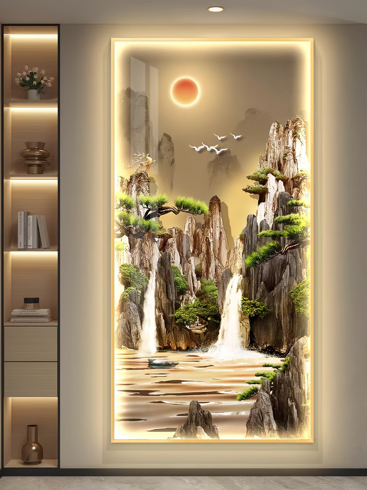 流水生财led灯轻奢入户玄关装饰画走廊过道挂画壁画简约现代高档