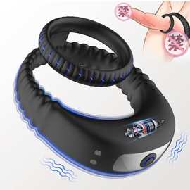 亚马逊男用金刚锁精双环充电震动按摩锁精环男用自慰器情趣用品