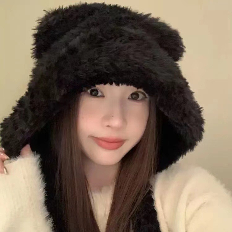 クマのニット帽、かわいいウールのぬいぐるみ、女性の秋冬の万能韓国版、暖かいぬいぐるみ、大きな頭囲、小さな顔|undefined