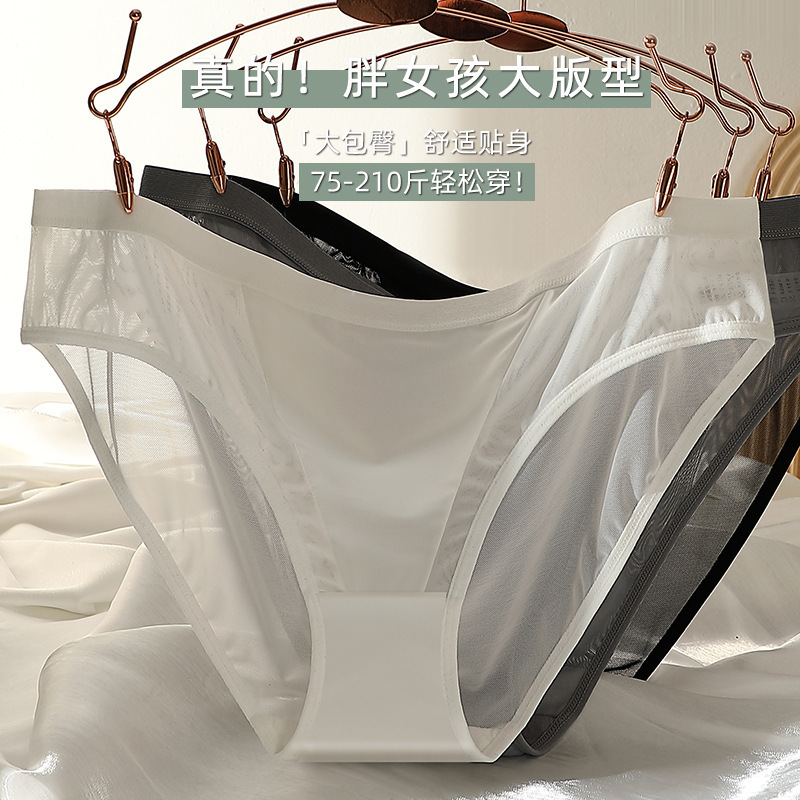 Ultra-thin mesh plus size bikini briefs European and American sexy hot high fork cotton crotch underwear women's foreign trade