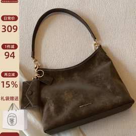 Chio2nd 秋语来信托特包包女士复古棕色腋下包通勤单肩斜挎包