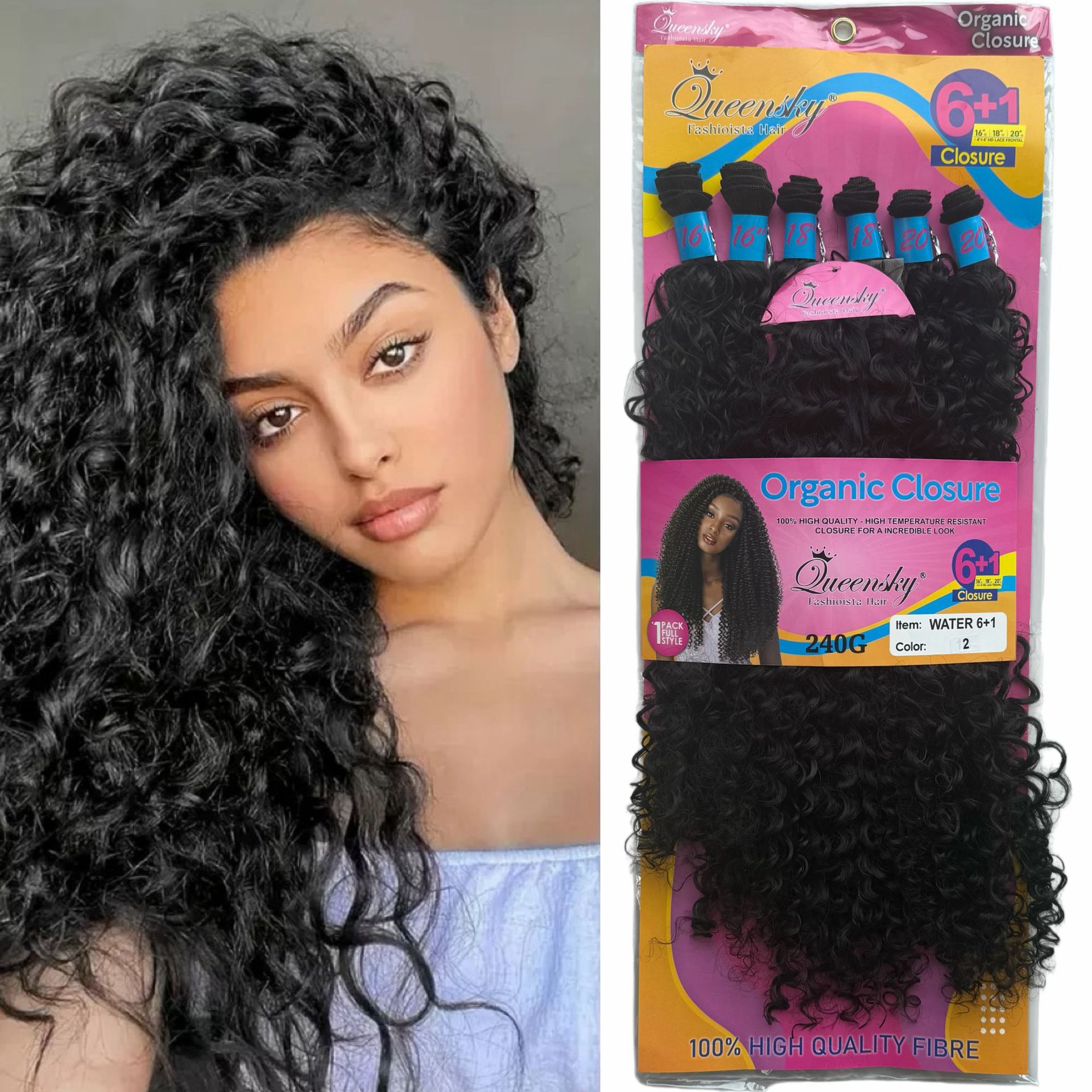 Perucas transfronterizas agua 6 + 1 cortina de cabello bloque de cabello Europa América África damas seda de alta temperatura pequeña fábrica de cabello largo al por mayor image 1