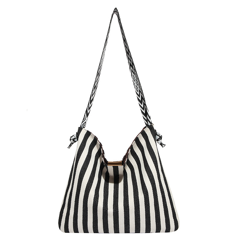 Bolsa de lona de hombro a rayas coreanas para mujeres 2025 nueva bolsa de mano de arte retro gran capacidad bolsa de viaje de moda