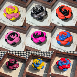 6.8cm Camellia Brooch Stereo Handmade Rose Leather Flower Wedding Chest Corsage Clothing Accessories Plus