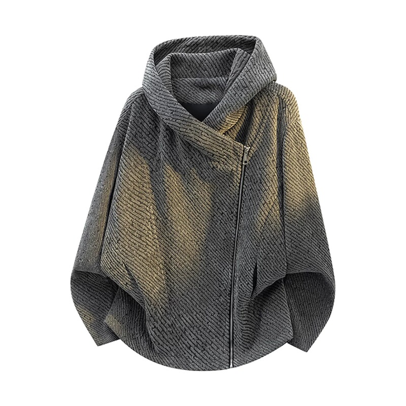 American-style design, men's hooded jacket, autumn collection, oversized, deconstructed, open-front sweatshirt, high-street, edgy and stylish, with a diagonal zipper American-style design, men's hooded jacket, autumn collection, oversized, deconstructed, open-front sweatshirt, high-street, edgy and stylish, with a diagonal zipper