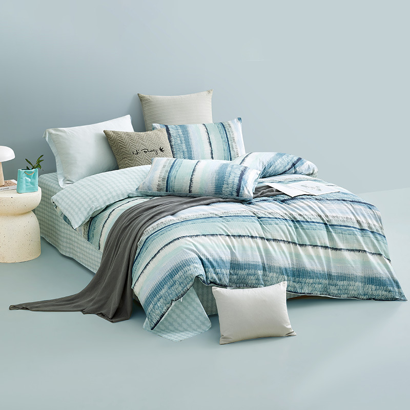 Luolai 100% Pure Cotton Four-piece Bedding Set Blue Coast Style_voghion.com