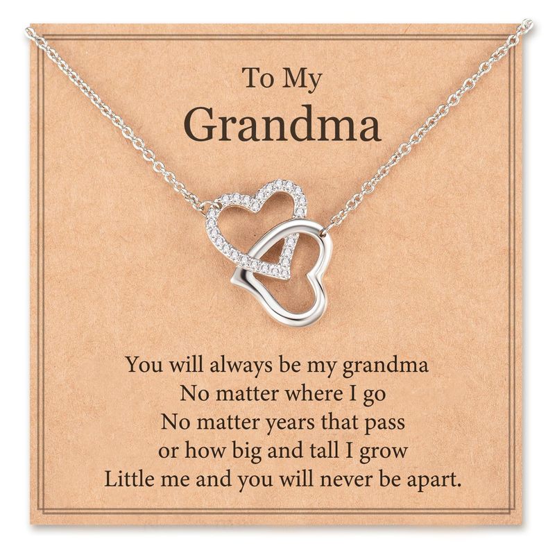 女士镂空爱心项链皓石镶嵌grandma生日礼物钢色互锁心形项链|undefined