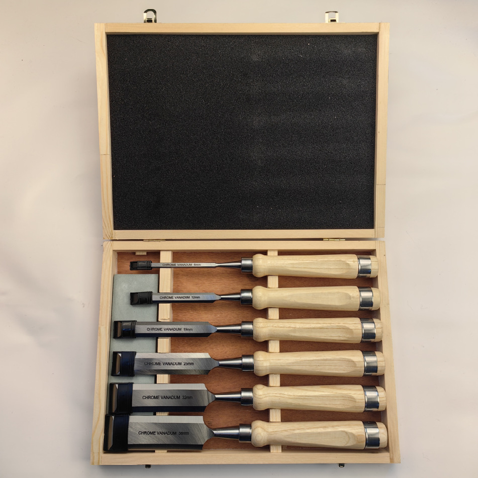 Boutique de carpintería mango de madera plana de aceite de piedra de seis piezas conjunto de madera en caja pala plana traje de espolón herramientas de carpintería