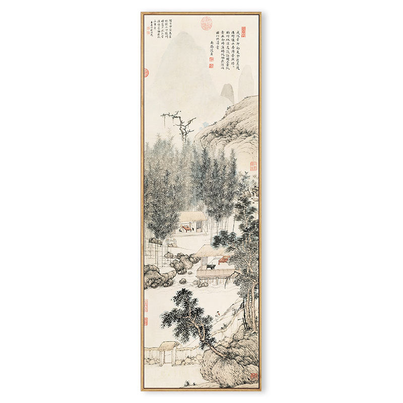 玄関縦版山水掛け画新中国式古韻装飾画古代名家山水国画茶室玄関壁画|undefined