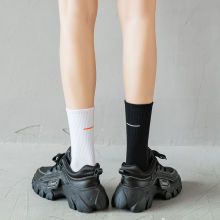 白色长袜子女中筒袜ins潮黑色春秋透气男长筒袜秋冬街头运动棉袜