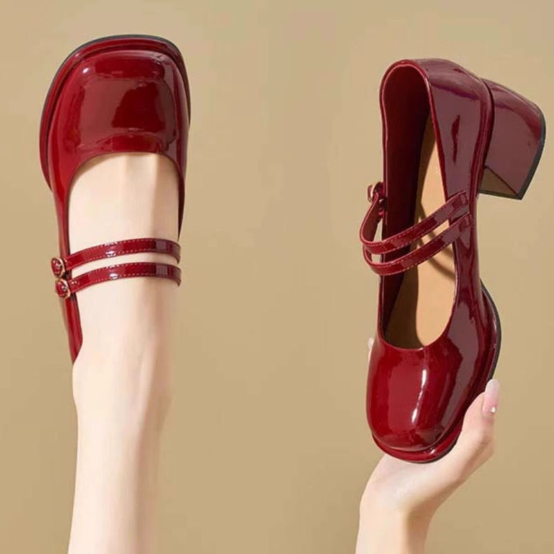 Retro Mary Jane Women's Shoes Red Bridal Wedding Shoes 2024 Spring and Autumn New High Heels Thick Heel Temperament Shoes Retro Mary Jane Women's Shoes Red Bridal Wedding Shoes 2024 Spring and Autumn New High Heels Thick Heel Temperament Shoes