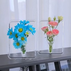 軽豪華創意透明フォトフレーム花瓶北欧シンプル文芸風デスクトップ置物女神プレゼント水培挿し花瓶