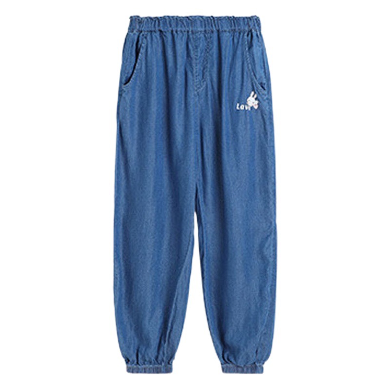 Lavi traje verano nuevos pantalones vaqueros de las niñas pantalones casuales delgados pantalones de las niñas atados al tobillo de moda suelta