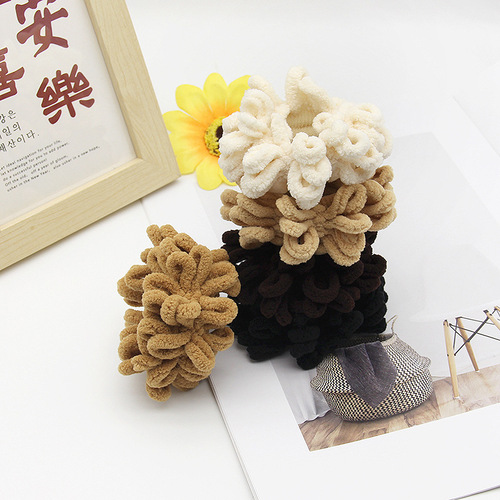 New plush high-elastic towel ring milk tea wide-brimmed hair tie colorful hair tie ball scalp tendon headband