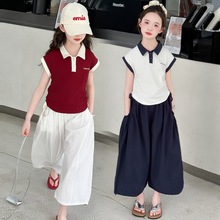 女童夏装套装2025新款洋气儿童韩版洋气女大童短袖阔腿裤两件套潮