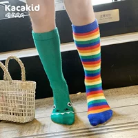 Милые детские демисезонные колготки до колена с мультяшной радугой для мужчин и женщин, девочек, средняя длина