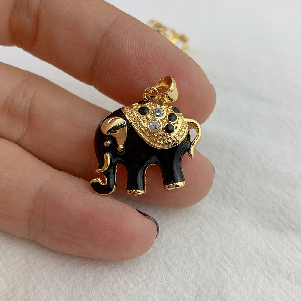 Vintage Style Elephant Copper Enamel Plating Inlay Zircon Charms display picture 8