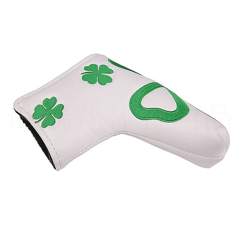 New golf putter cover with exquisite four-leaf clover pattern embroidered straight strips, thickened fit and protection