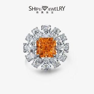 Shipei jewelry 2022 New 925 silver 5ct color orange rose Ring 10*10 high carbon diamond flower ring for women
