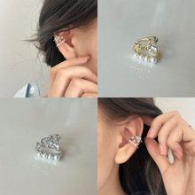 时尚轻奢高级感镶锆花朵优亮珍珠耳骨夹女小众设计感甜酷风耳饰品