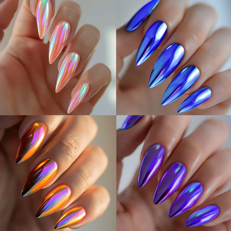 Collection of 24 Pieces of Almond Style Imported Uv Plated European and American Cross-Border Wearable Nails Wearable Nail Pieces