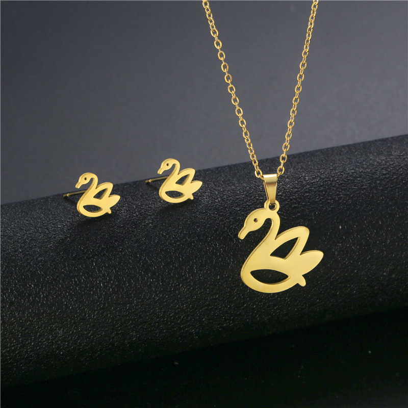 fashion stainless steel little swan necklace earrings set