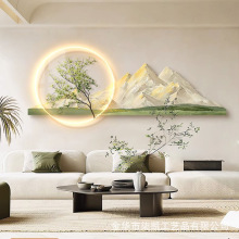 日照金山客厅创意装饰画壁灯现代绿色沙发背景墙发光挂画高档壁画
