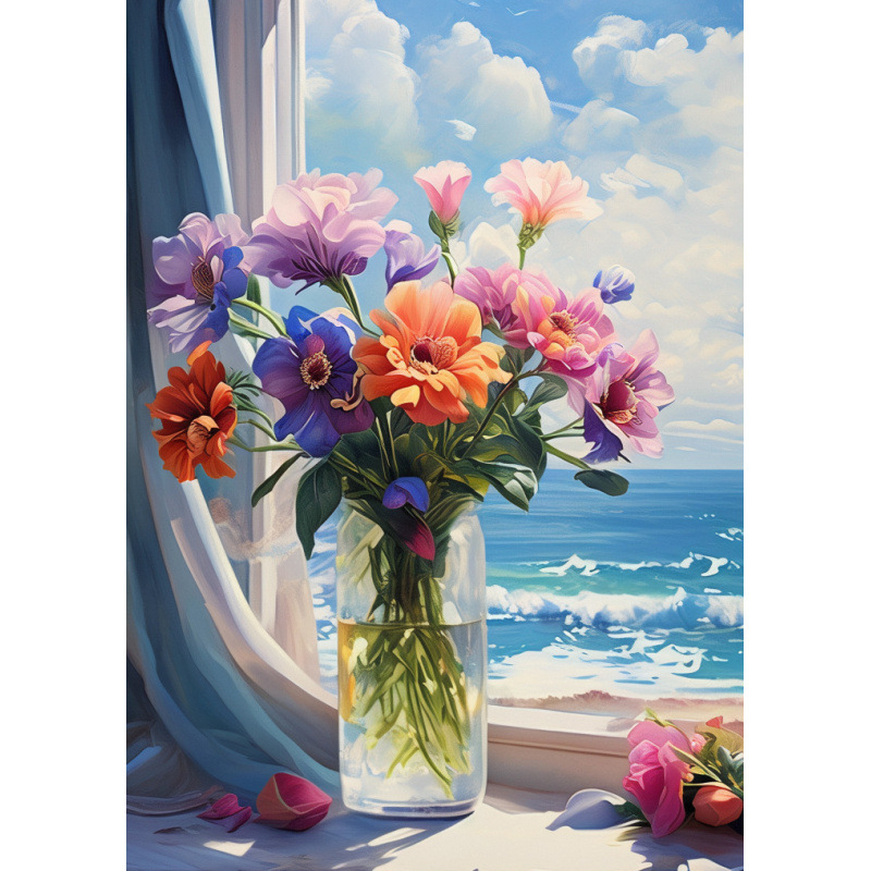 Diamante DIY transfronterizo pintado completo mar flor paisaje jarrón decoración pintado 5D Rubik cubo fábrica de diamantes al por mayor