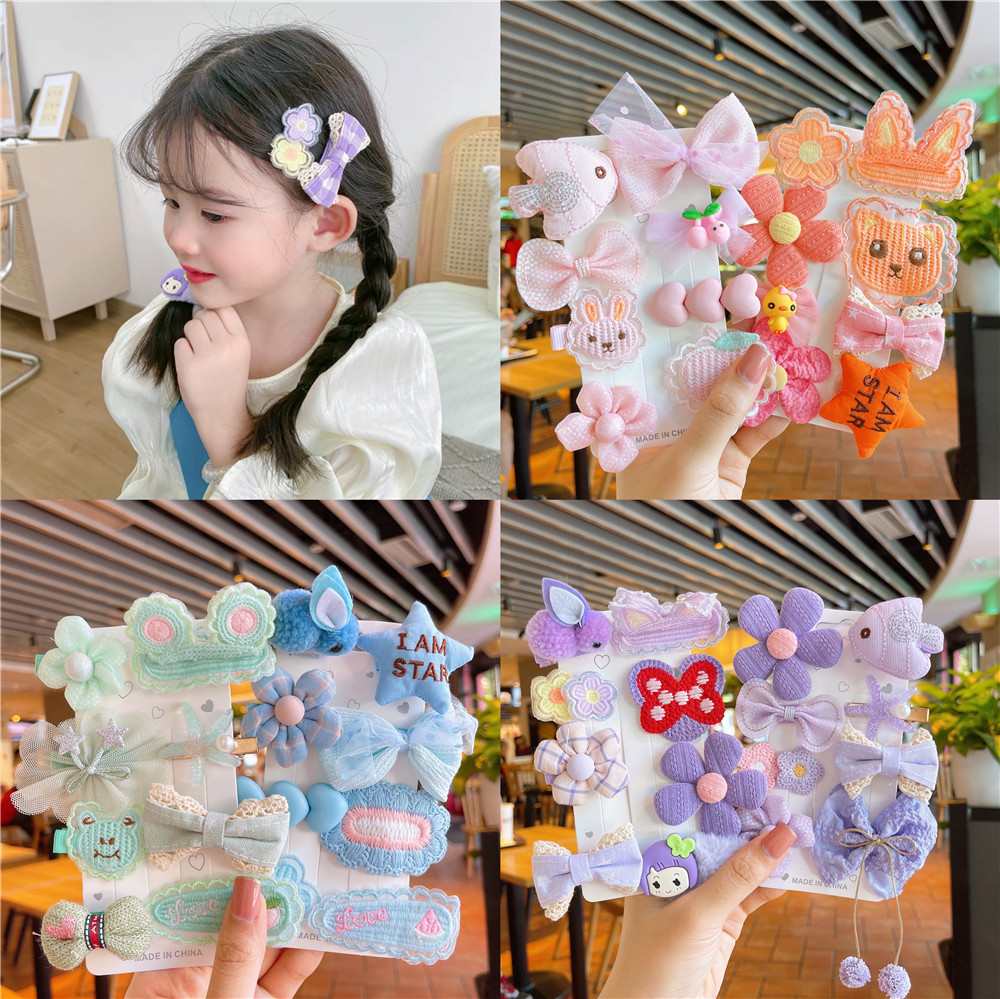 children Hairpin Korean Edition girl Fabric art Broken hair Clamp Little Girl bow Hairdressing girl Edge clamp Headdress suit