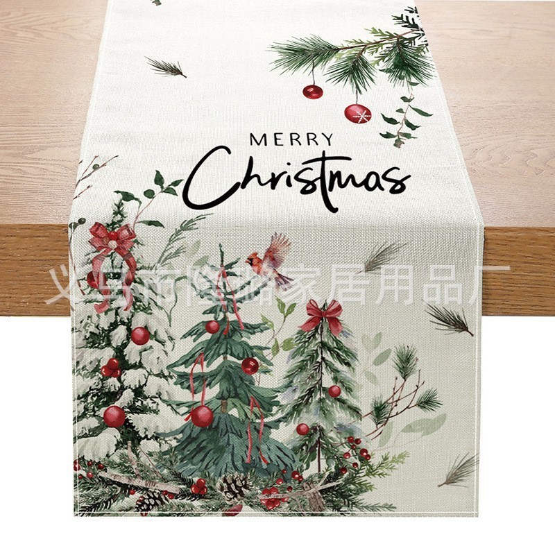 新款创意跨境亚马逊圣诞节美式桌旗亚麻印花圣诞雪人桌旗餐垫|undefined