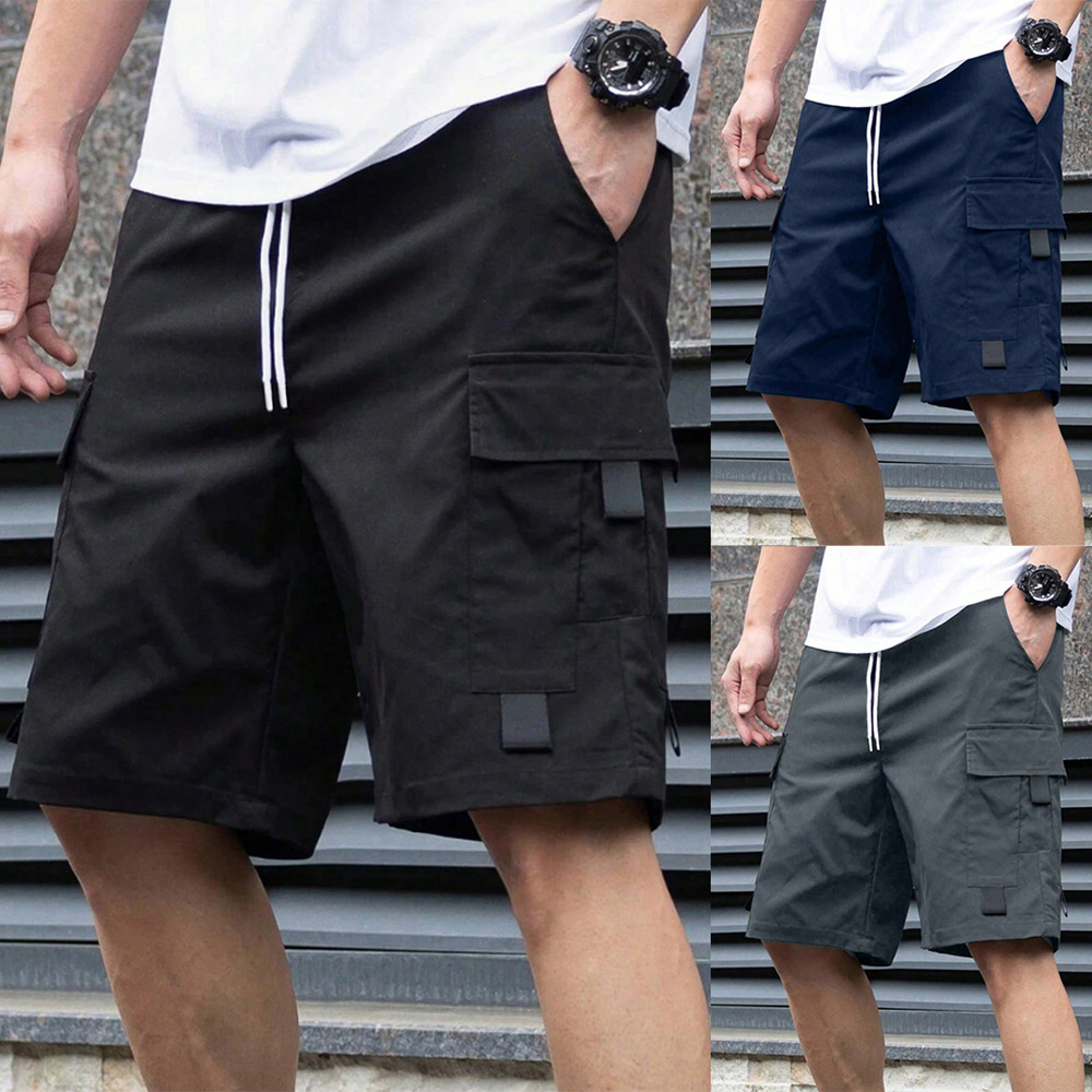 2025 Cross-Border Men's Workwear Casual Shorts European and American Loose Straight Summer Multi-Pocket Drawstring Handsome Five-Point Pants