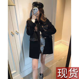 2023新款 气质休闲减龄款撞色皮拼接呢料大衣外套S9975