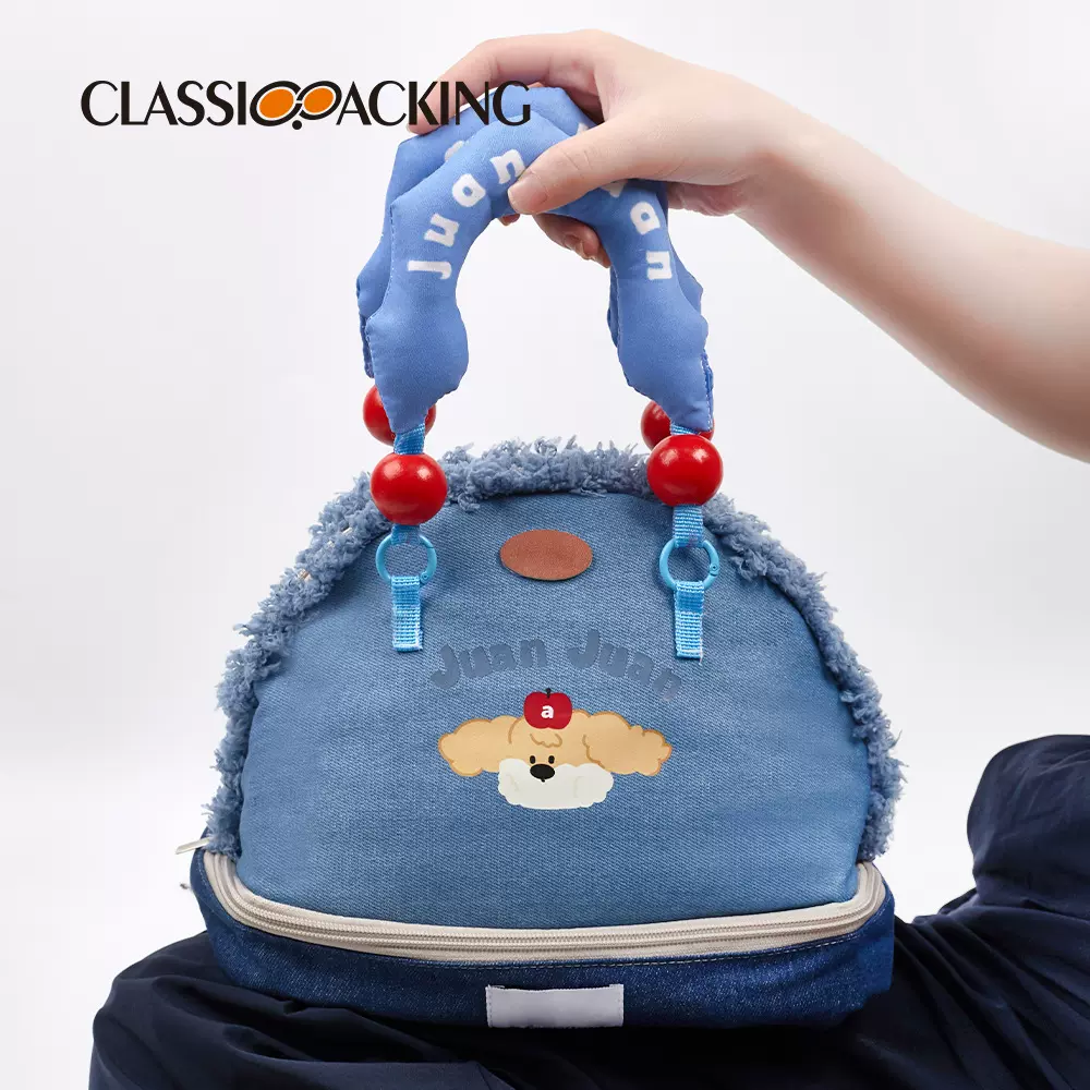 新拉链牛仔布卡通手拿包便携高颜值保温餐包贝壳包化妆包工厂定制
