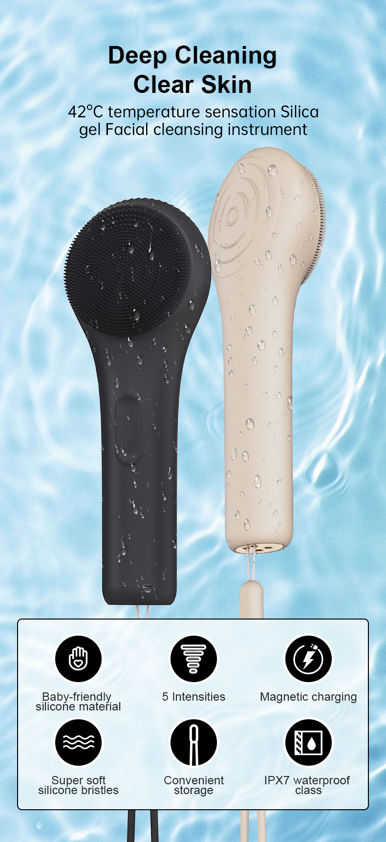 New Temperature Sensing Silicone Facial Cleansing Brush/Cross-Border Hybrid Facial Cleansing Brush