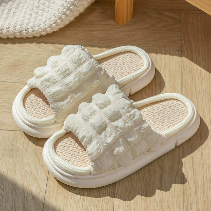 Женские Высококачественные Домашние тапочки Four Seasons на толстой подошве, домашние тапочки без шнуровки из хлопка и льна, весна и осень