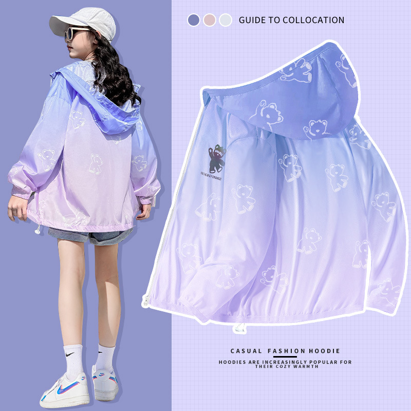 girls‘ sun protection clothing summer breathable ice silk coat 2024 summer new sun-protective clothing medium and large children‘s air conditioning shirt children‘s clothing