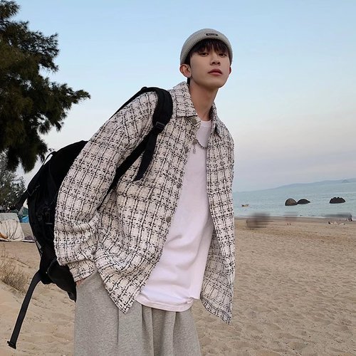Men's Small Scandal Windbreaker Jacket with Design Sense, Unconventional, Gritty Style, Workwear Jacket for Spring and Autumn, Trendy, Ins Checkered Top Coat