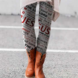 wish 亚马逊 速卖通 跨境欧美外贸女装 松紧长裤印花显瘦圣诞裤