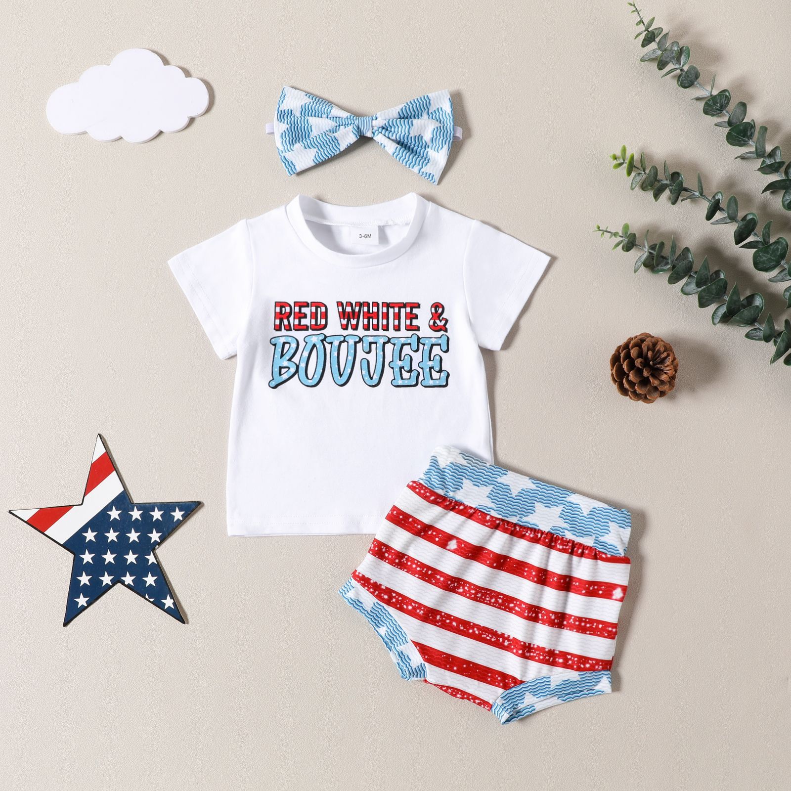 Süß Brief Amerikanische Flagge Drucken Baumwolle Baby Kleidung Sets display picture 1