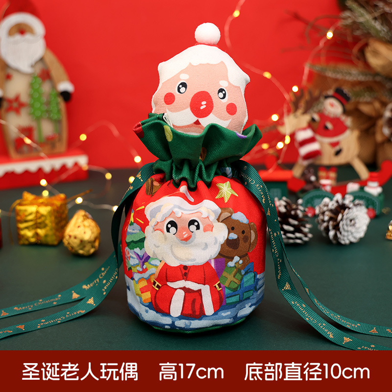 新しいクリスマスのリンゴの袋の綿布の箔押しの口のプレゼントの袋は蝶結びのクリスマスの子供のキャンディーの贈り物の袋を持ちます。|undefined