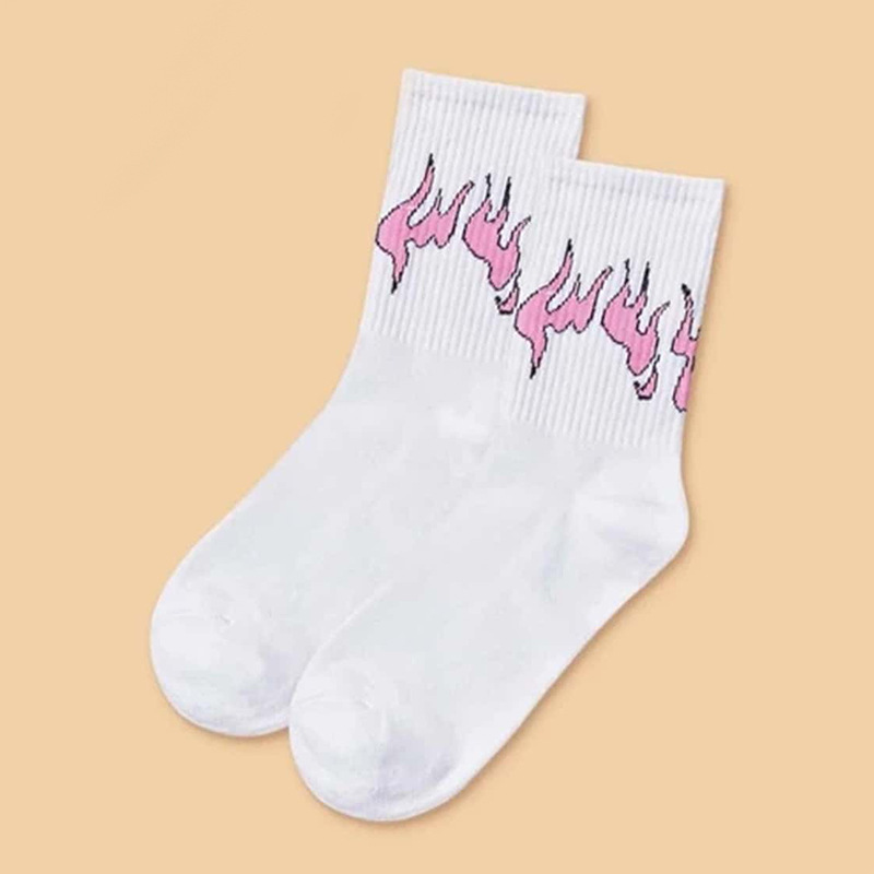 2025d Trendy Harajuku Style Purple Flame Mid-Calf Cotton For Men And Couples Street Skateboard Socks_voghion.com