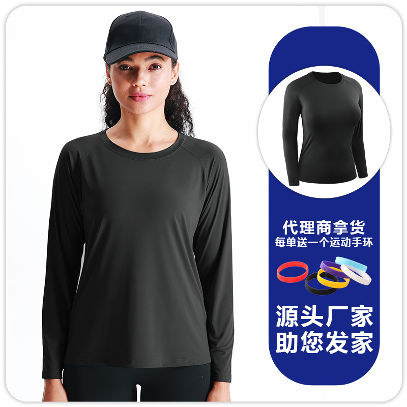 Camiseta Deportiva de Manga Larga Ajustada para Mujer de Poliéster Secado Rápido y Transpirable para Correr y Yoga