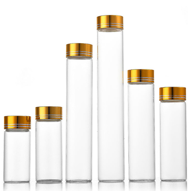 厂家批发30mm螺口金盖管制瓶透明玻璃小药瓶彩色糖瓶螺口玻璃瓶分